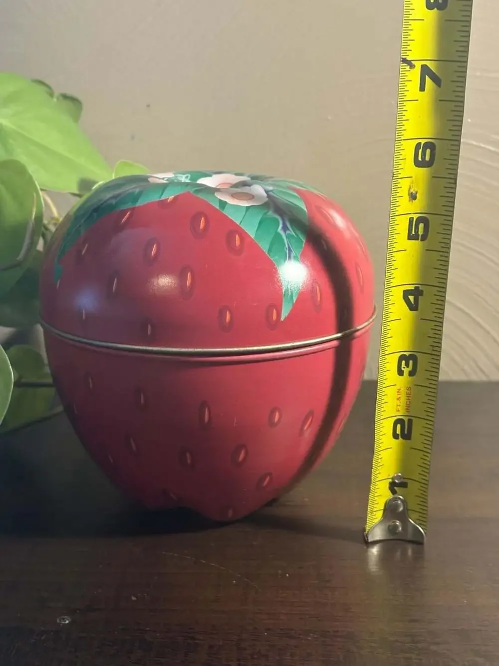 Vintage Strawberry Shaped Lithographed Metal Trinket Storage Tin